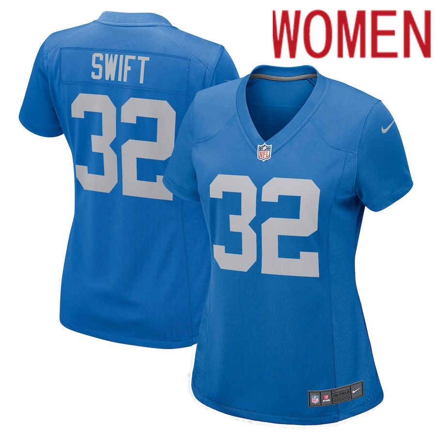 Women Detroit Lions 32 DAndre Swift Nike Blue Game Player NFL Jersey